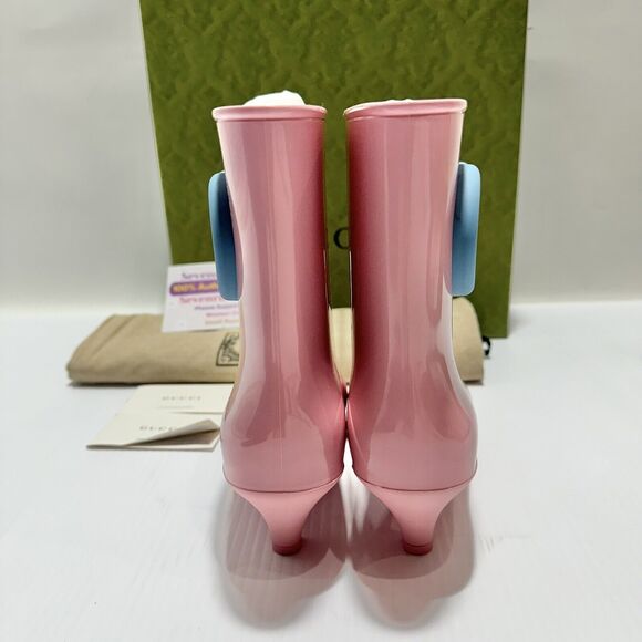 Gucci Interlocking G Size 37/ US 7 Ankle Rubber Rain Boots Pink Blue NIB - Picture 9 of 15